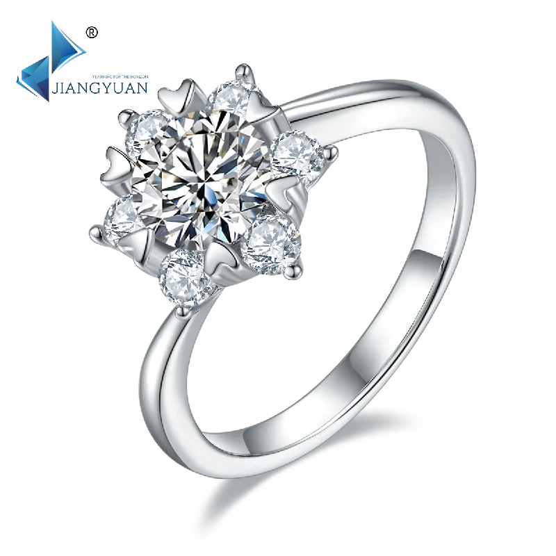 

wholesale 2024 hot quality fine moissanite wedding fine jewelry ring 925 sterling silver round 1ct engagement rings Jiangyuan