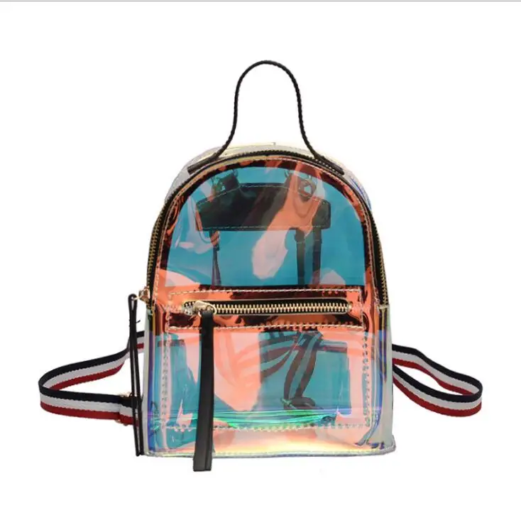 

Women's Personality Holographic PVC Bag Laser Backpacks Mini Transparent ShoulderJelly Bag Women Casual Backpack, Customized color
