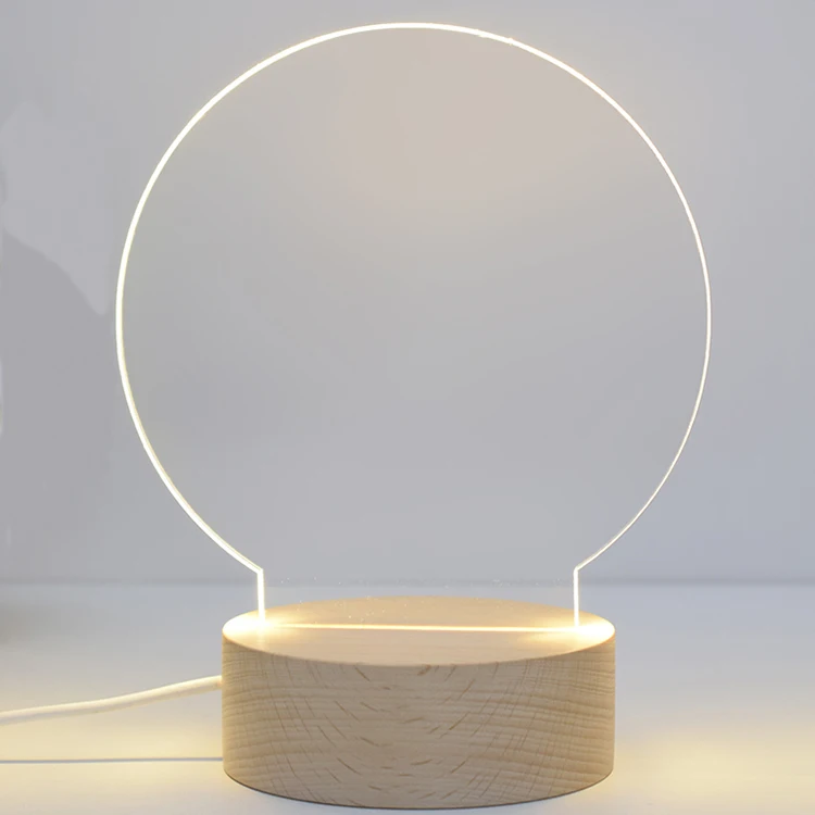 New Round LED Bracket USB Children's Room Wooden Night Light Blank Acrylic Wood Night  Lamp Base