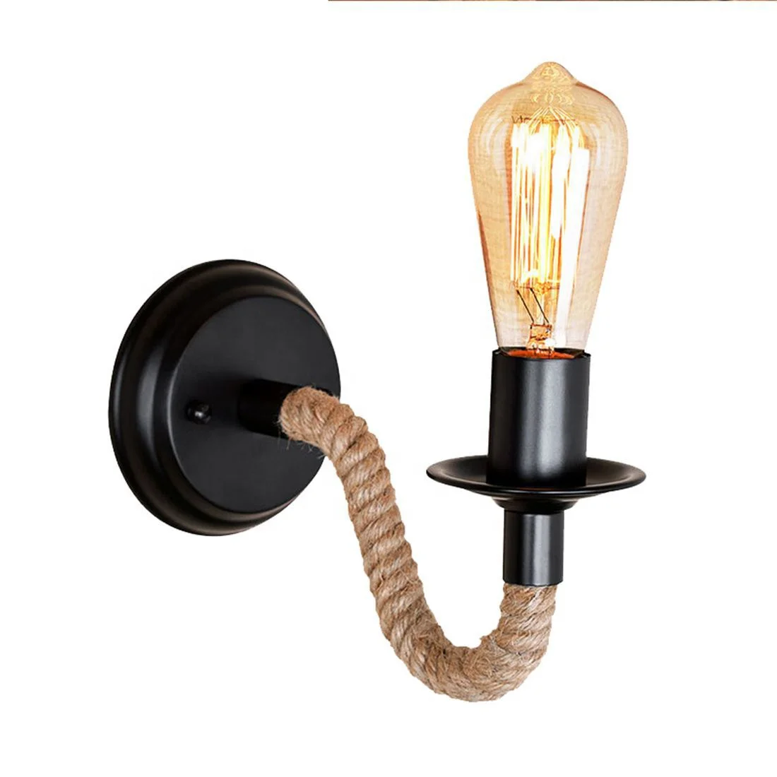 

Vintage Hemp Rope Wall Lamp E27 110V 220V Indoor Loft Outdoor corridor Wall Lights Industrial Sconce Bedside Lamp