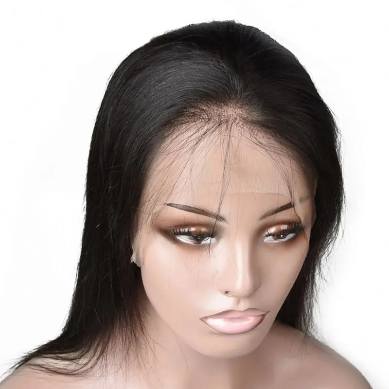 

Wholesale Popular Brazilian Virgin 14 inch Density natural black straight Lace Front human Hair Wig