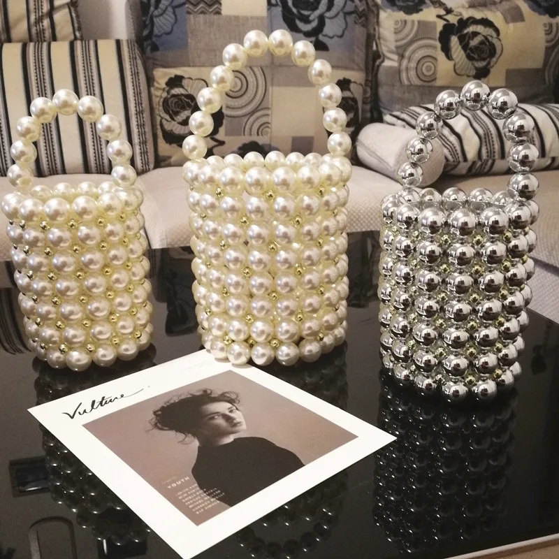 

2021 Wholesale Women Summer Pearl handbags Small Bucket purses girls hand bag for female