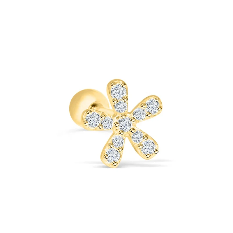

KSRA Jewelry 925 Sterling Silver Leaf Studded Snowflake Flower Zircon Thread Piercing Bone Studs Earrings For Women, Gold and silver