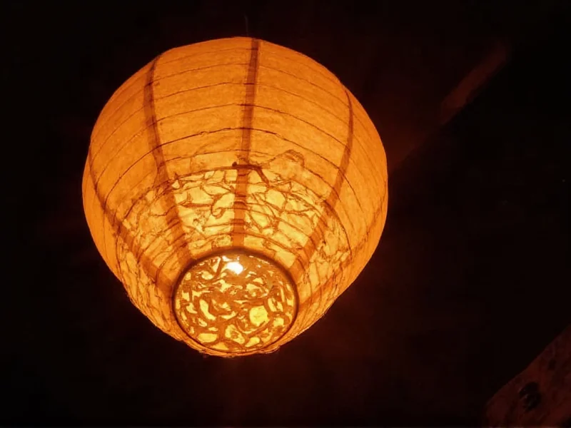 Handmade paper lantern with intricate cutout design