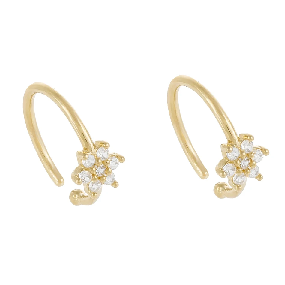 

18k gold vermeil popular jewelry trendy 925 sterling silver flower earrings cuff with cubic zirconia for women fashion jewelry