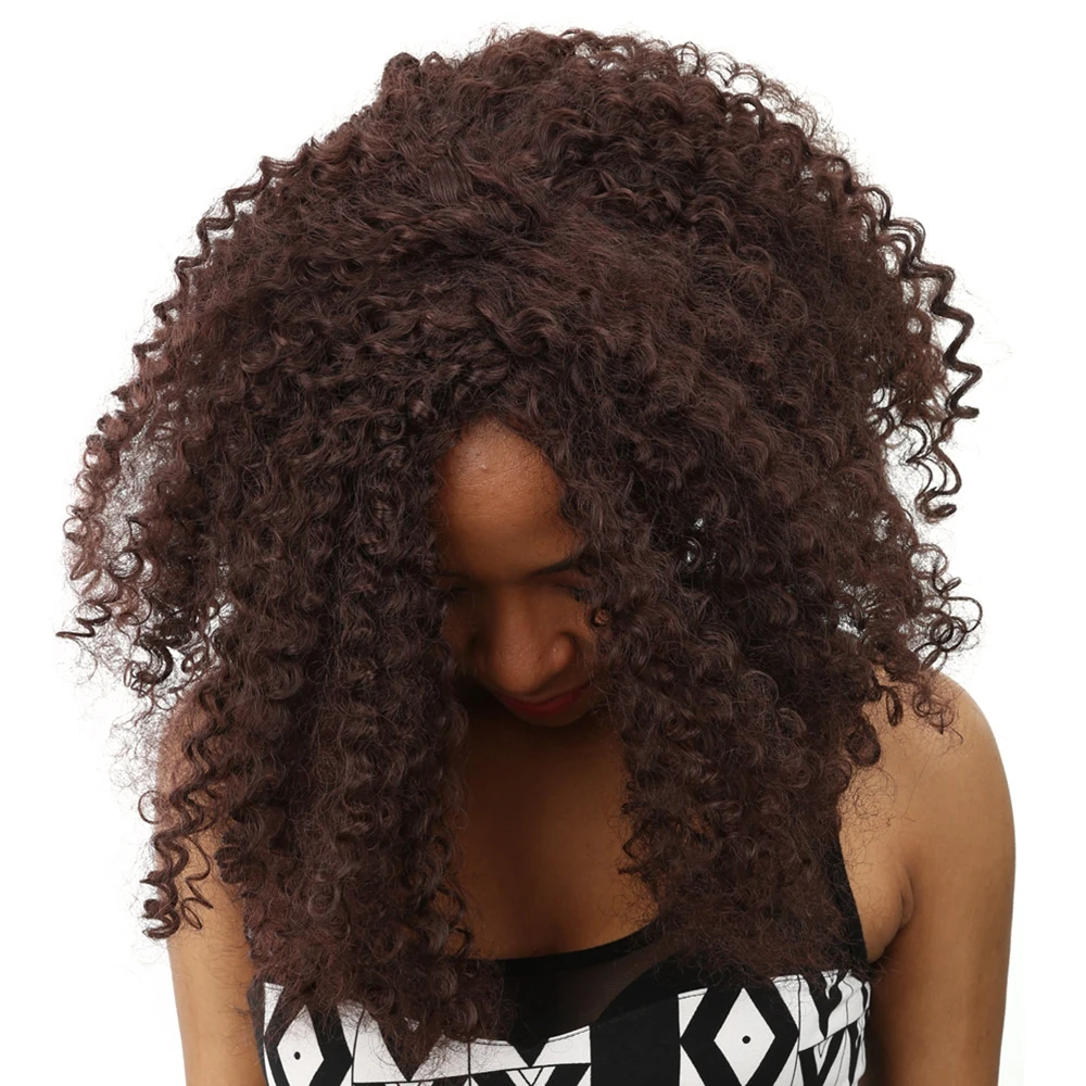 synthetic heat resistant wig long curly brown hair african
