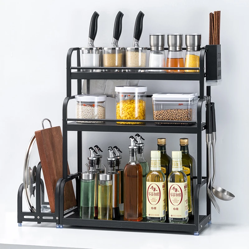 

stainless steel multi-layer kitchen storage organizer household products dish drying rack seasoning pot kitchen knife rack shelf
