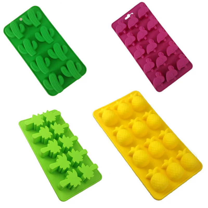 

Pineapple Coconut Tree Flamingo Cactus Silicone DIY Soap Mold Ice Cube Tray Chocolate Cake Mold, As picture