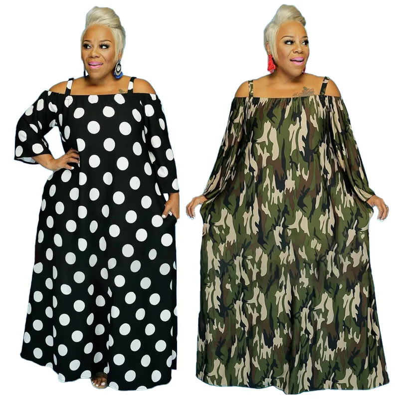 

PSD2148 Hot Selling Women's Ladies Fashion Clothing Polka Dot Plus Size Maxi Dresses, As show