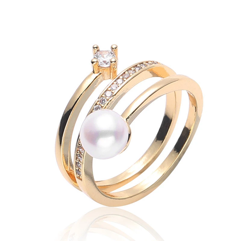 

Aimgal Jewelry Factory wholesale new ring 14K gold multi-layer with diamond three-dimensional pearl ring women