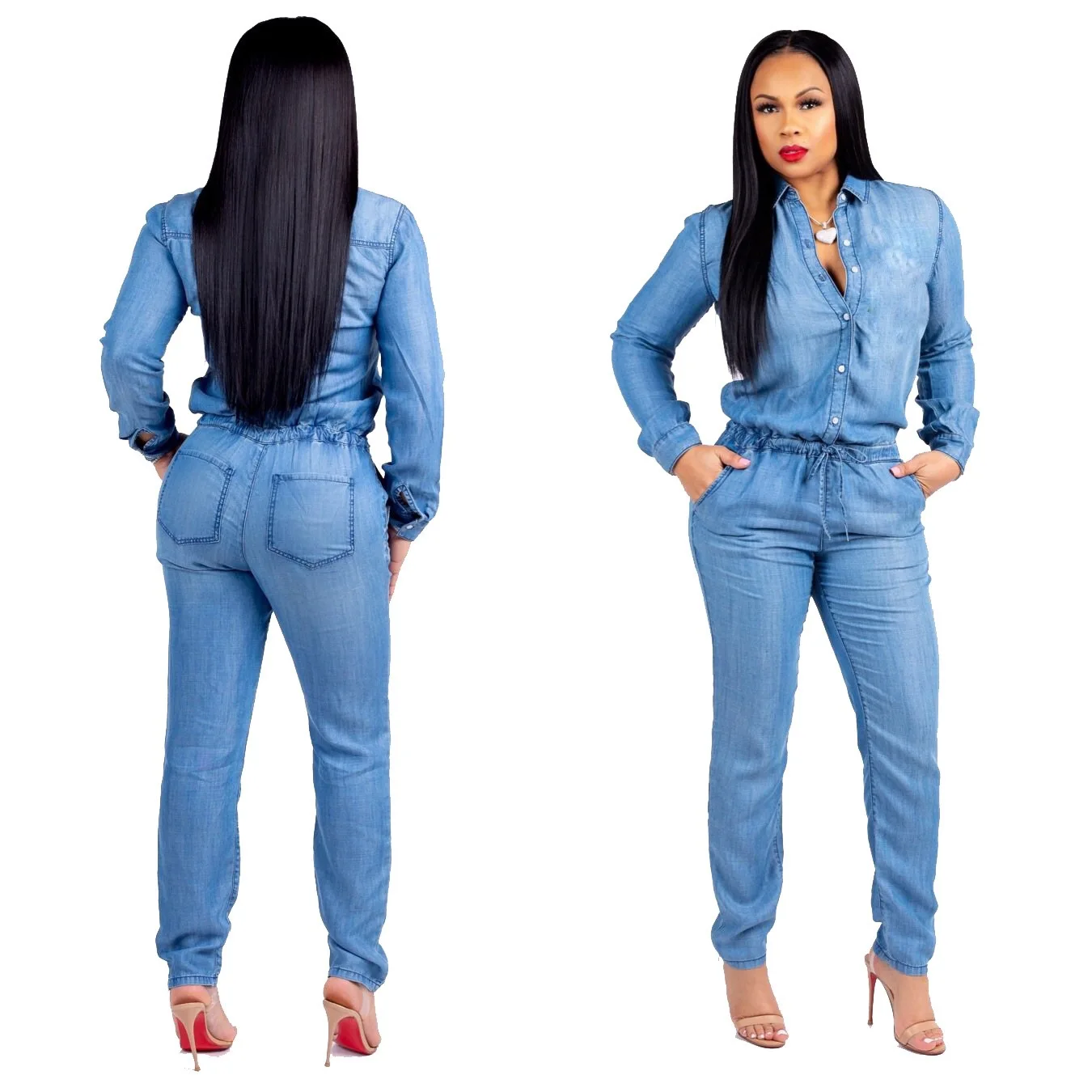 

Women's Elastic Waist Jumpsuit Overalls Bodysuit Denim Jeans