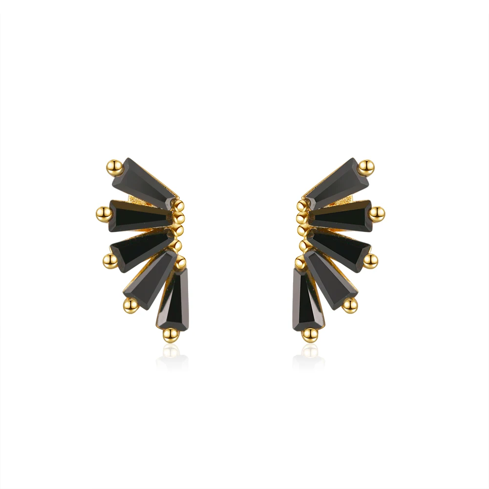 

RINNTIN APE08 trendy black wing studs ear rings 925 Sterling silver 18k 14k plated gold earrings women, 14k gold