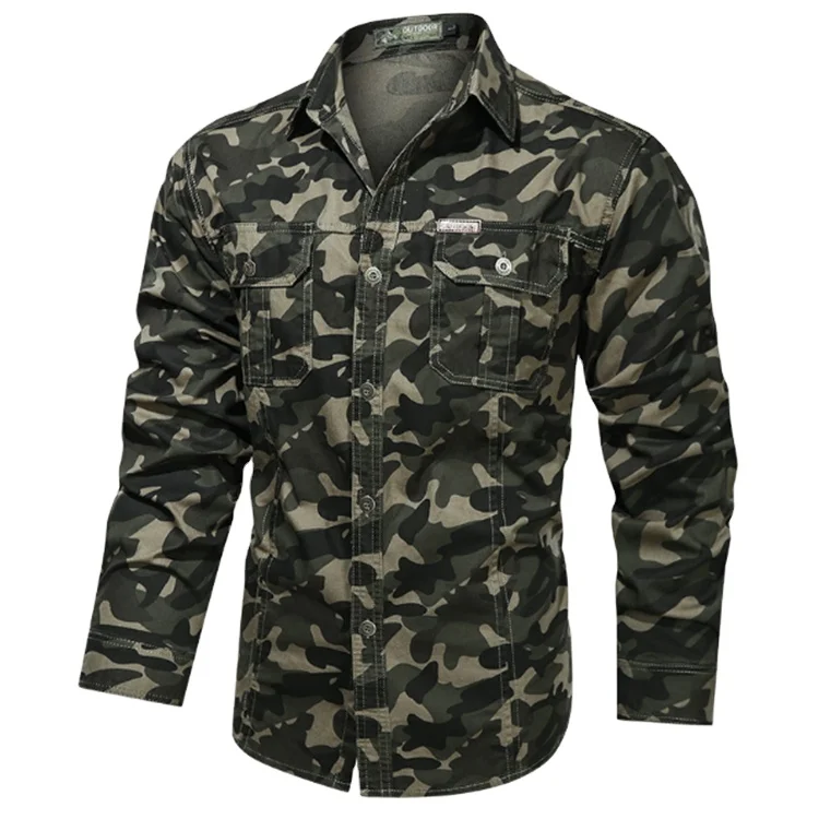 

Men's cargo tactical shirt large camouflage long sleeve cotton casual lapel shirt military style dress shirt