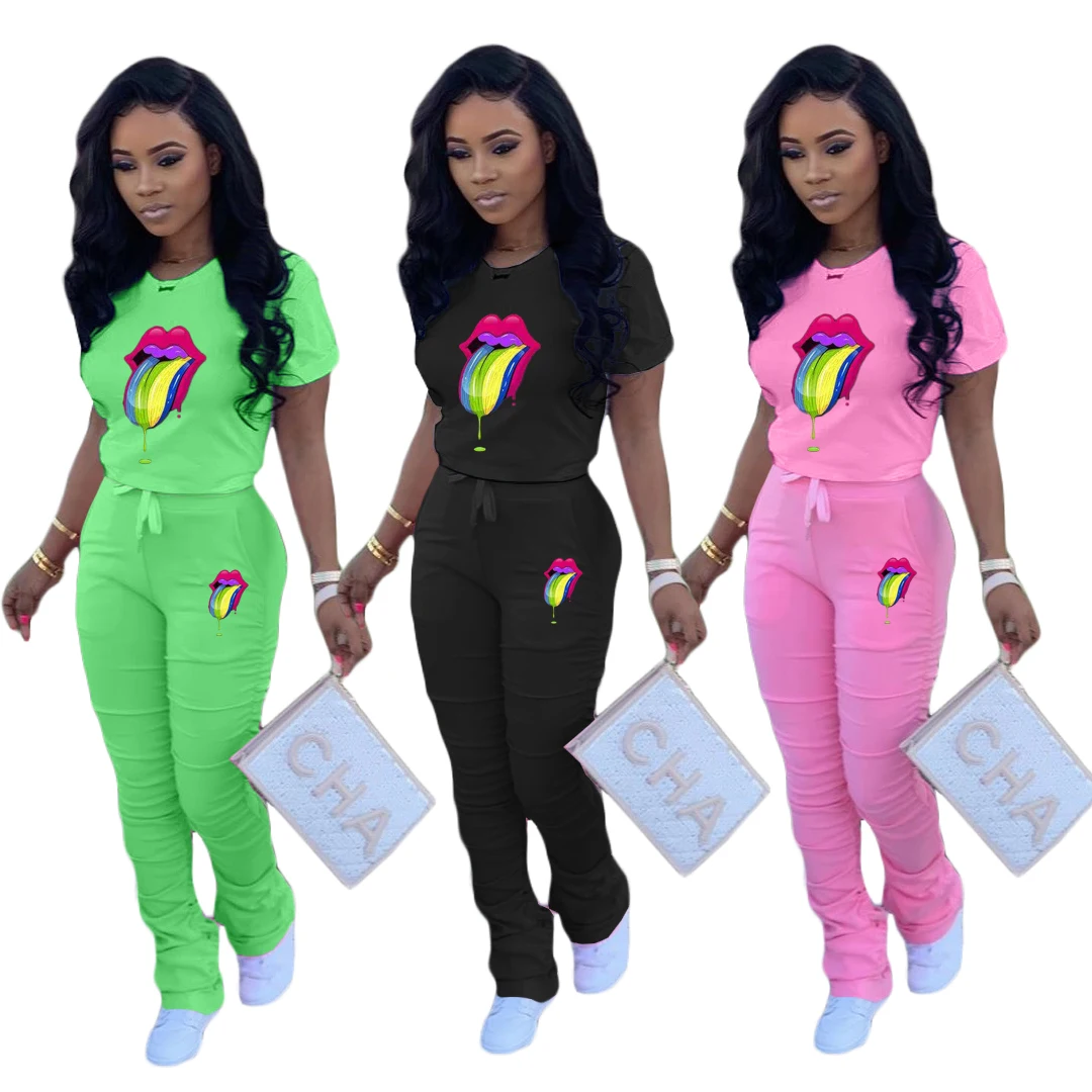 

WY004 2021 outfits vendors clothing for women printed pleats sport leisure two piece sets