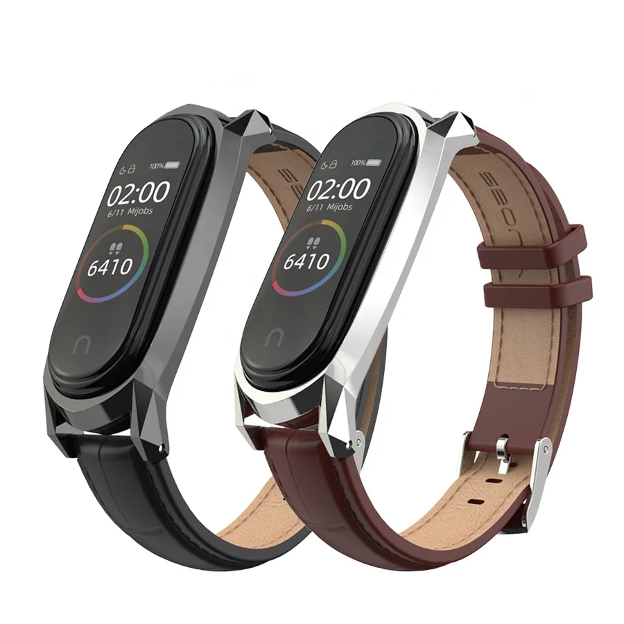 

BOORUI Top Cowhide Strap For Xiaomi Mi Band3 4 5 Strap Fit Mi Band 5 Watch Band Genuine Leather GT Bamboo Grain, Multi color
