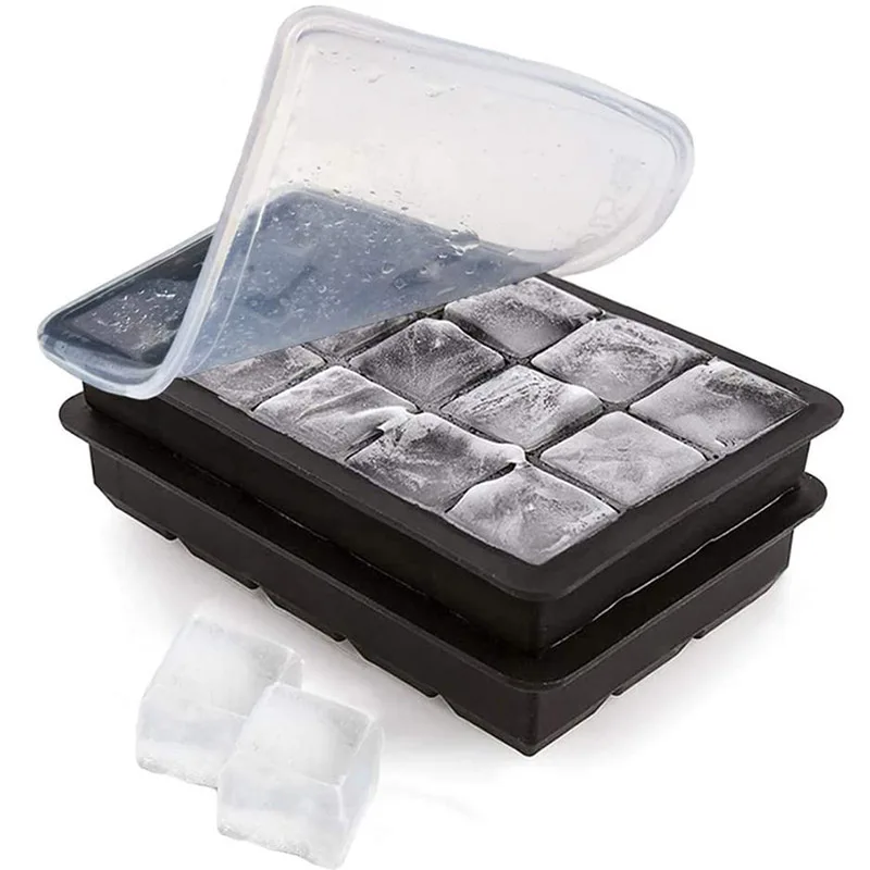 

Food Safe 15 Holes Custom Silicone Ice Cube Tray With Lids Factory, Black