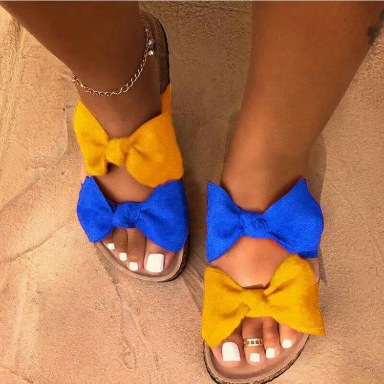 

2021 Summer plus size Flat Female Slippers Open Toe Suede Casual Slides fo women Slip-On Flip Flop Beach Leopard Bowtie Slippers