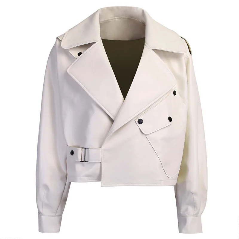 

2020 New arrivals Long Sleeve Women PU Leather short Jacket, White and black