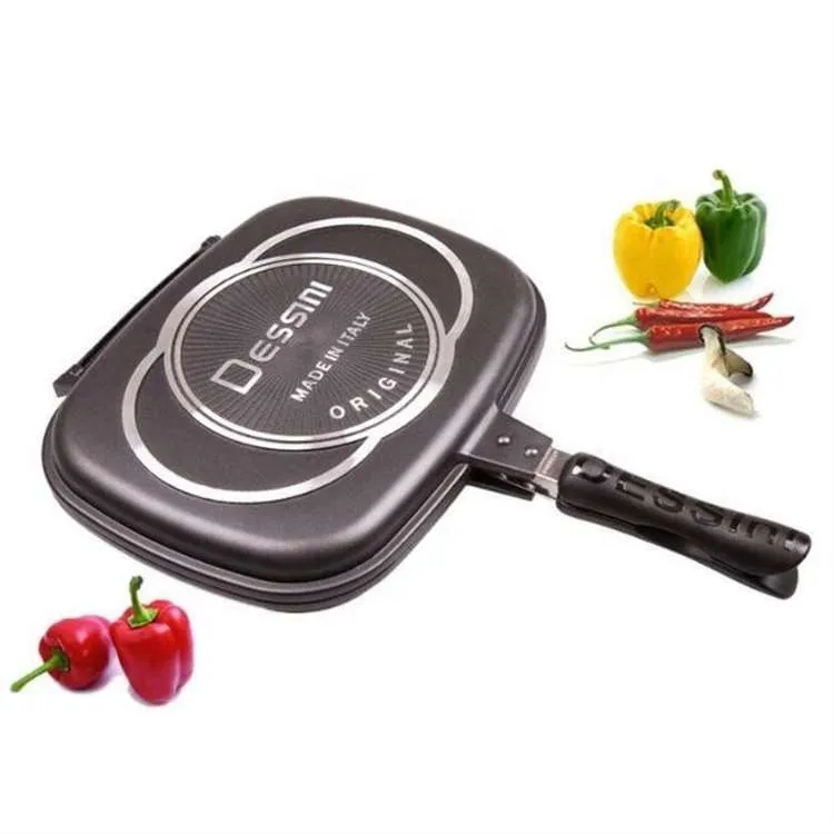 

B1008 custom logo Kitchen Tools Double-sided Heating Skillet Multi-function Frying Pot Pan Aluminum Non-stick fry pan