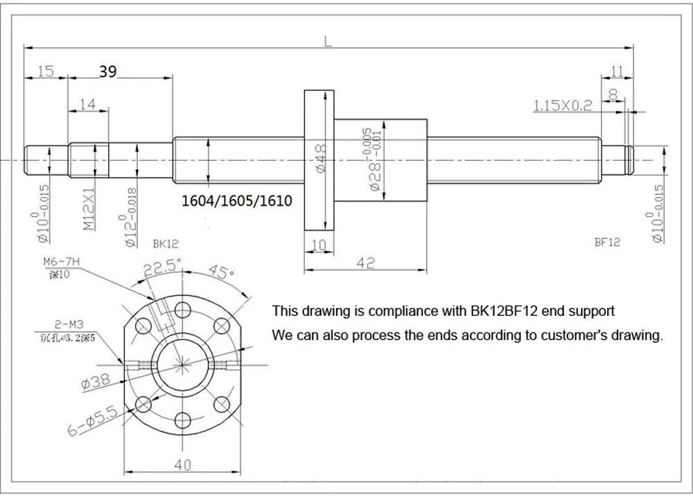 Cnc Rolled Ball Screw With Ballnut And Bk Bf End Support Kit Sfu1204/1605/2005/2505/3205 For Cnc