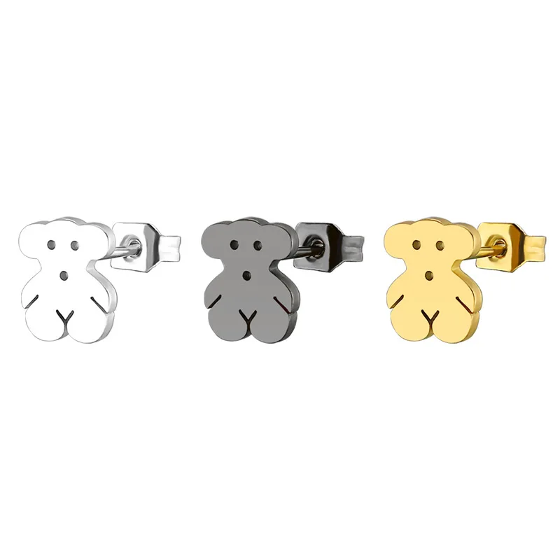 

HONGTONG Factory Outlet Amazon Hot Selling New Style Small and High Quality Stainless Steel Bear Earrings, Picture shows
