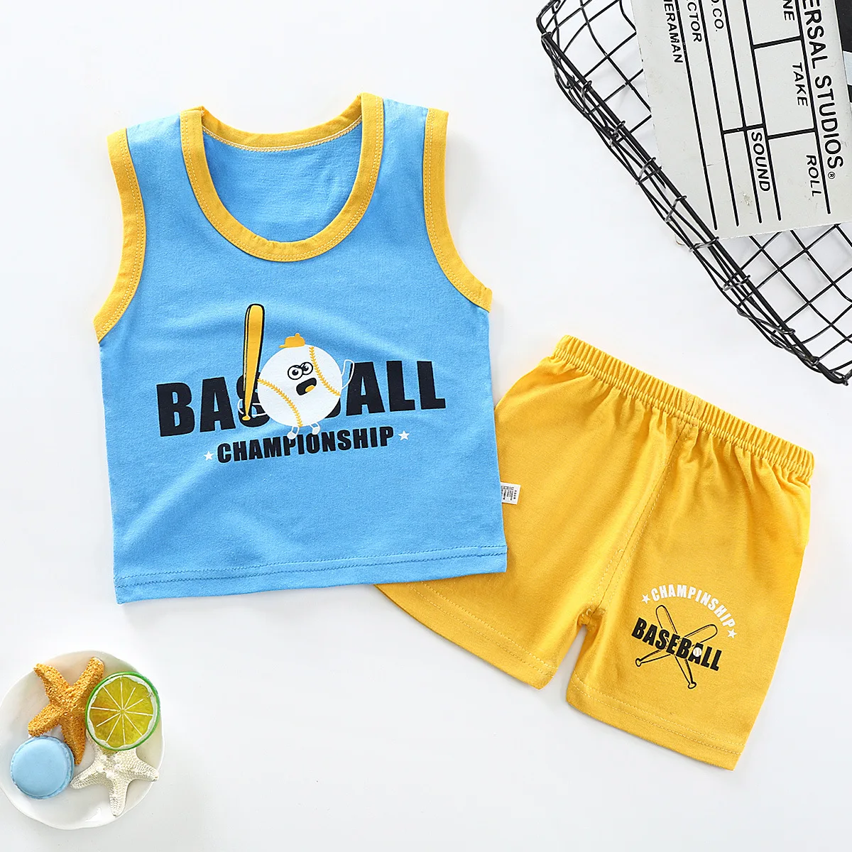 

Hot selling summer infant baby clothing suits 2pcs children's vest set cotton sleeveless vest for boys and girls