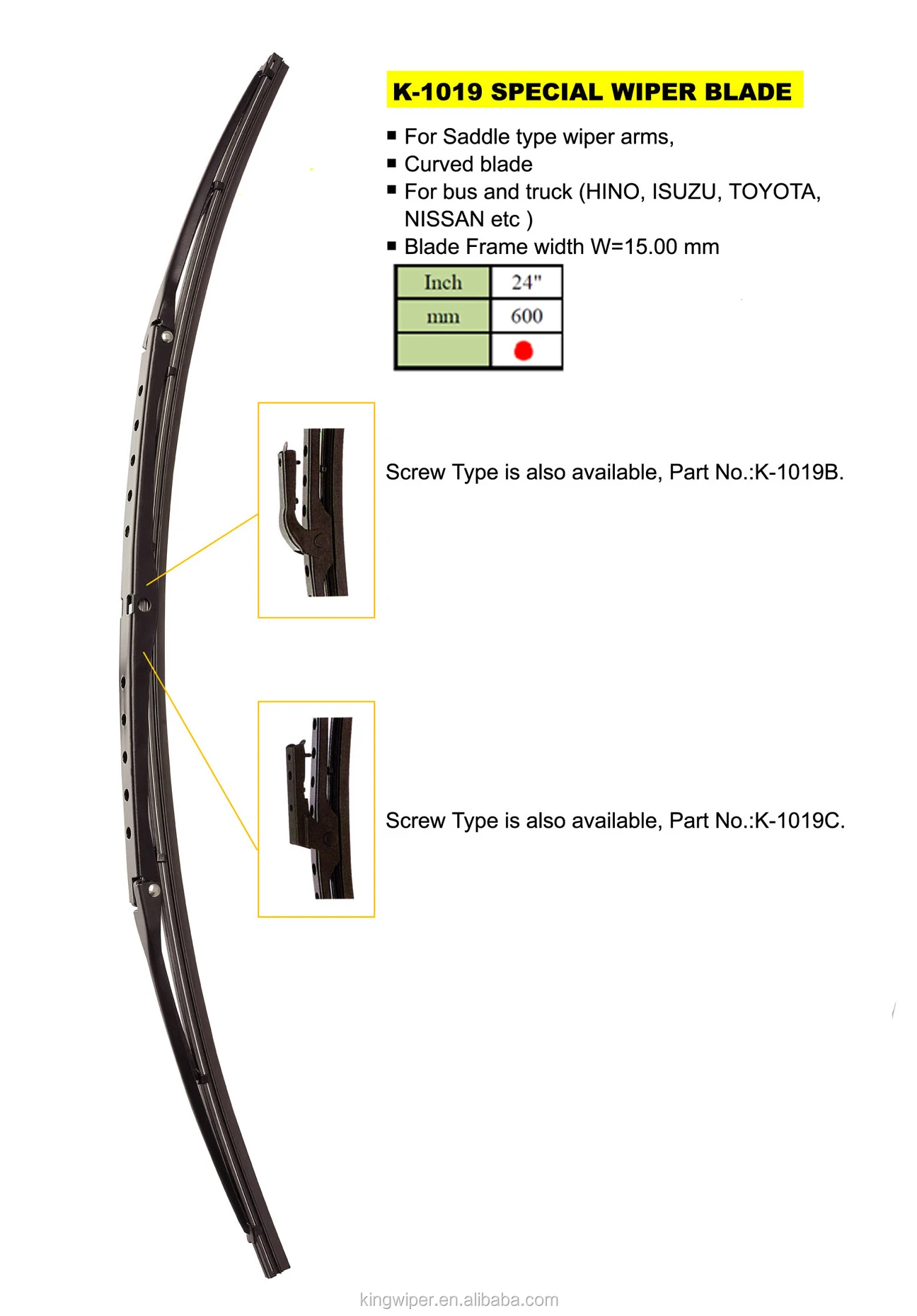 Hino Isuzu Toyota Nissan Daewoo K1019 Special Curved Wiper Blade 13