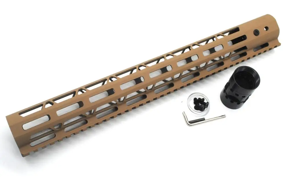 
NSR TAN / Flat dark earth Lightweight 15 inches M-LOK Free Float AR15 Handguard AR-15 with steel barrel nut fits .223/5.56 rifle 