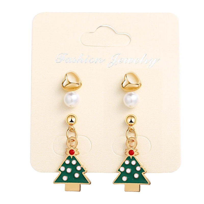 

Fast Ship Gold Plated Christmas Tree Dangle Heart and Pearl Stud Earrings Jewelry Set for Women
