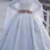 

CD00292 High collar long sleeve lace satin bridal gown muslim wedding dress