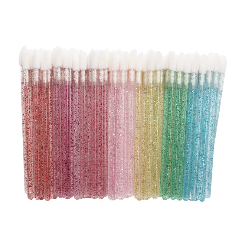 

50pcs/bag Crystal glitter handle lipstick makeup brush disposable lip gloss wand applicator