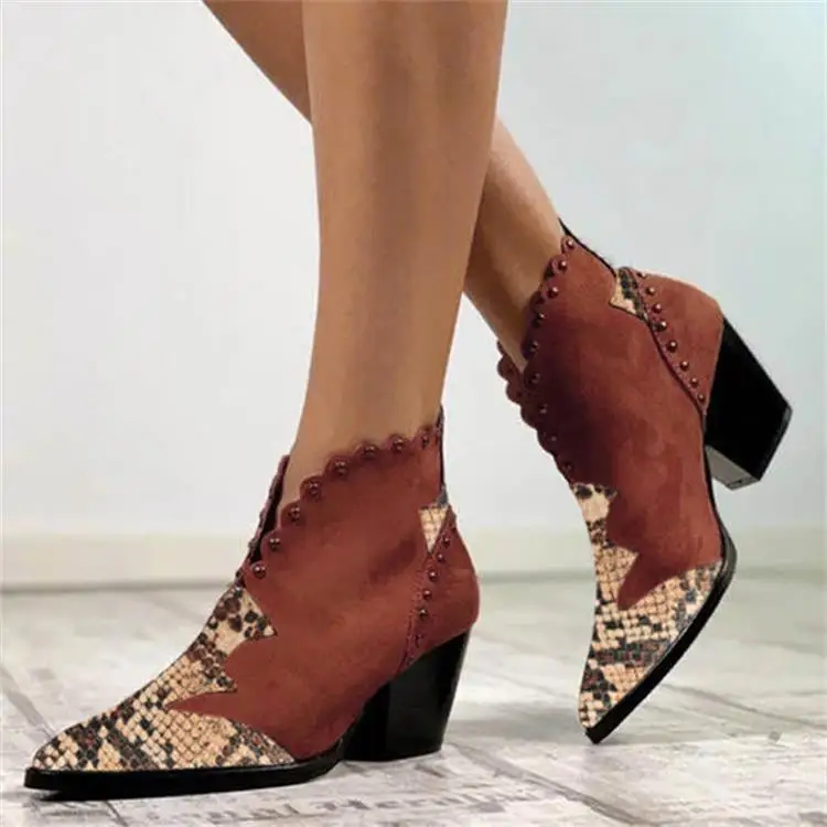 

Ankle Heel Boots For Ladies Slide Fashion Ladies Loafer Shoes Women Snakeskin Fall Shoes Boots
