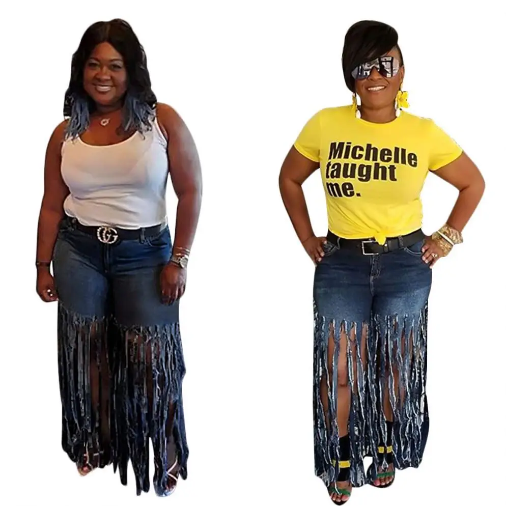 

Women Jeans Casual Straight Pants Worsted Tassel Plus Size Denim Shorts Jeans