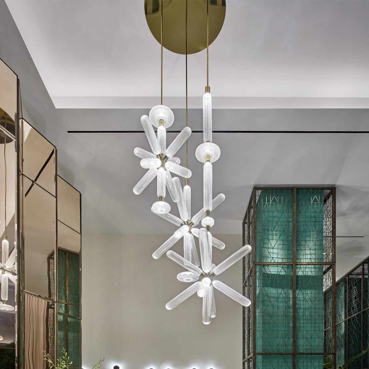 

Modern villa elegant 5 light ribbed glass minimalist chandelier