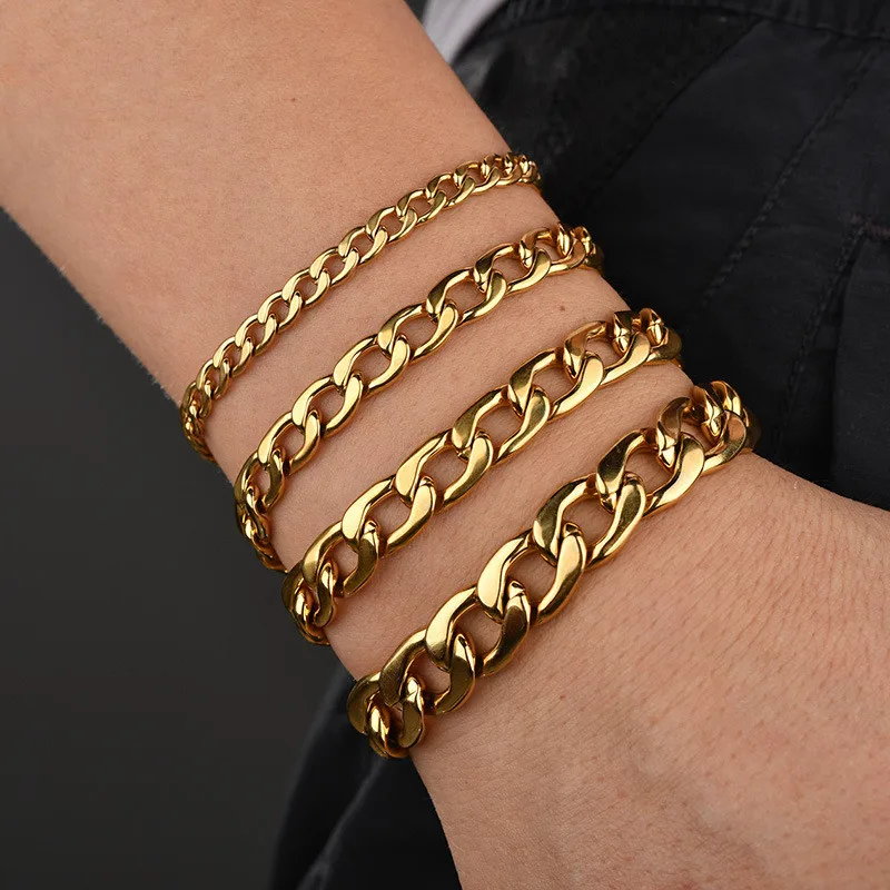 

Simple stainless steel 18K gold plated cuban link bracelets