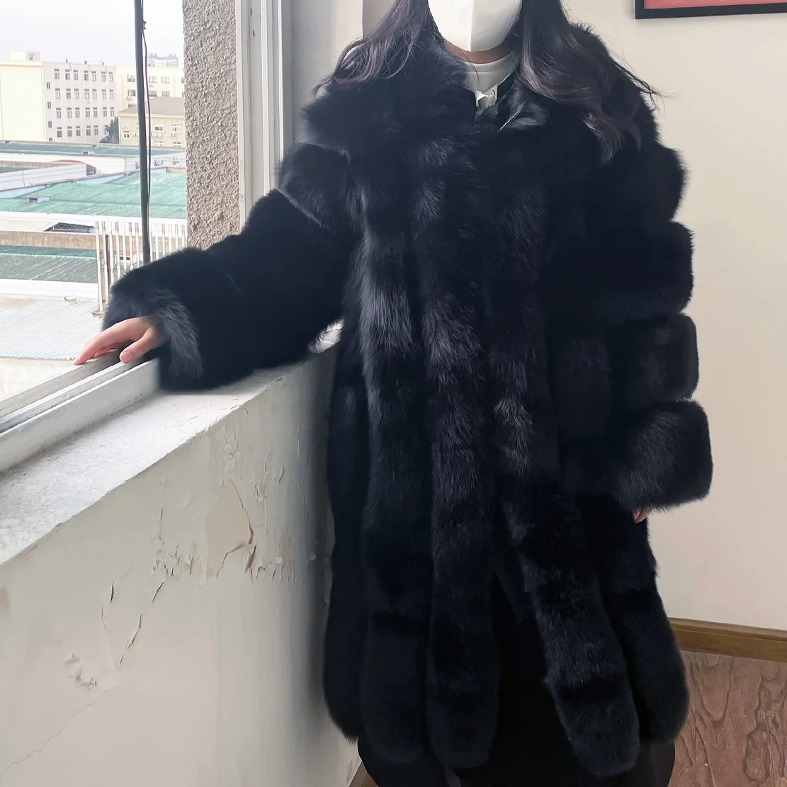 

QIUCHEN QC21167 Fashionable Fluffy Hooded Coat Color Customization Ladies Women's Winter Warm Long Fox Fur Coat