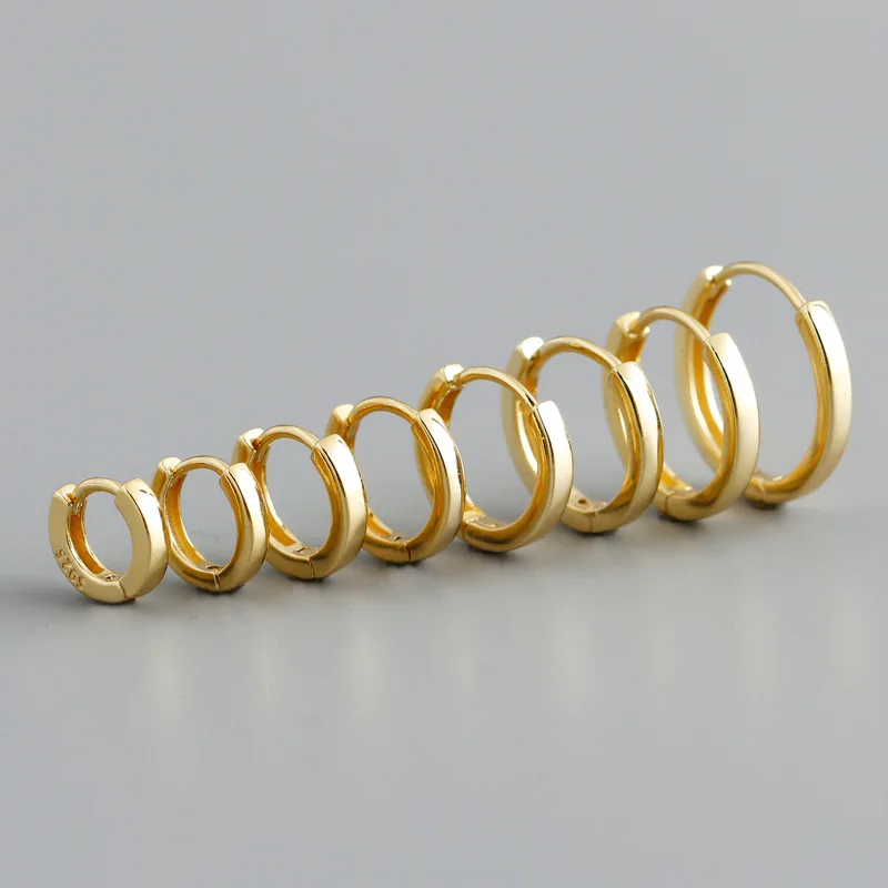 

925 silver fashion jewelry earrings luxury gold plated sterling silver hoop earrings 5mm/6mm/7mm/8mm/9mm/14mm diamond earrings