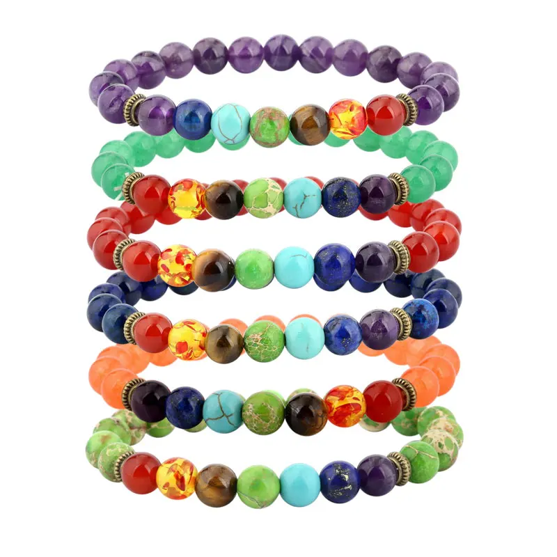 

Health 7 Chakras Healing Leave Stone Bracelet Elastic Yoga Mala Beads Meditation ST052, As the pictures