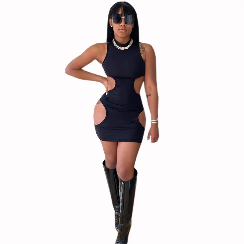 

Summer Bodycon Mini Dress Women Cut Out Sleeveless Streetwear Party Sexy Dresses Female Clothing B1302