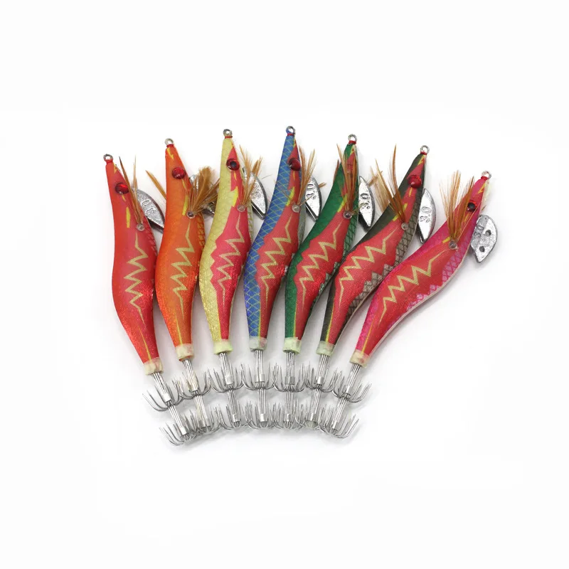 

wooden shrimp bag 3.0# universal luminous electroplating squid hook bait fishing gear set, 7 colors