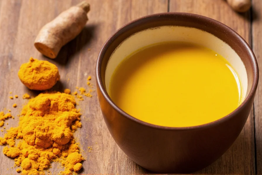 Close-up view of turmeric root, fresh turmeric powder, and golden milk in a ceramic mug showing natural turmeric consumption methods