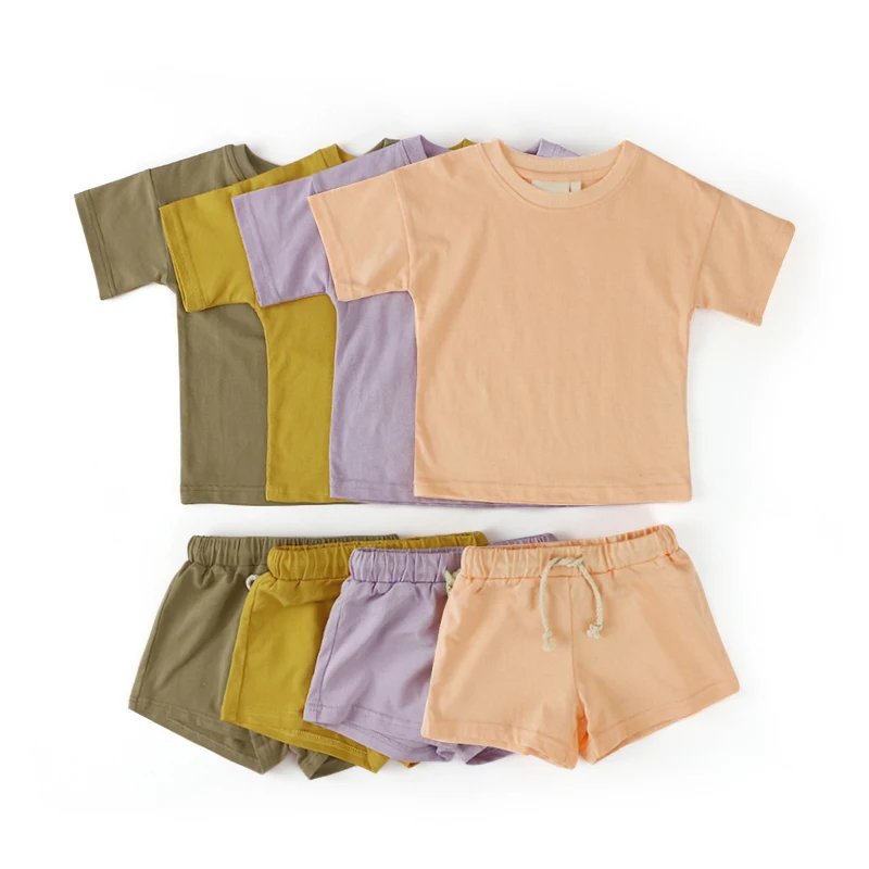 

Solid Color Cotton Baby Short Sleeve O-Neck Summer Outfit 2 PCS Unisex Clothing Set