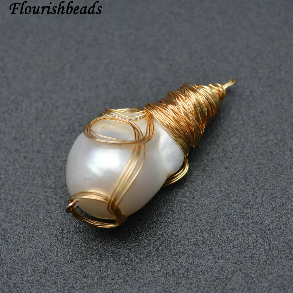 

Handmade Wire Wrapped Natuarl White Pearl Pendant fit Necklace making