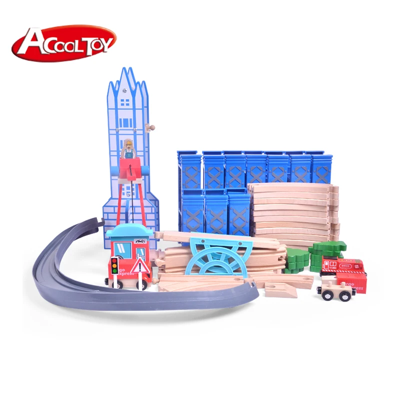 Wooden Assembly Train Spiral Track Railroad Building 14.17x14.17x5.91inch 