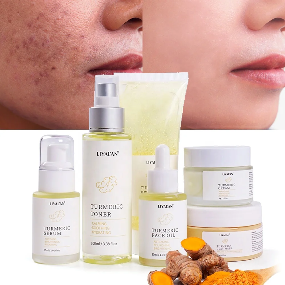 

OEM Private Label Anti Acne Serum Oil Facial Cleanser Organic Cream Face Care Turmeric Skin Care Set