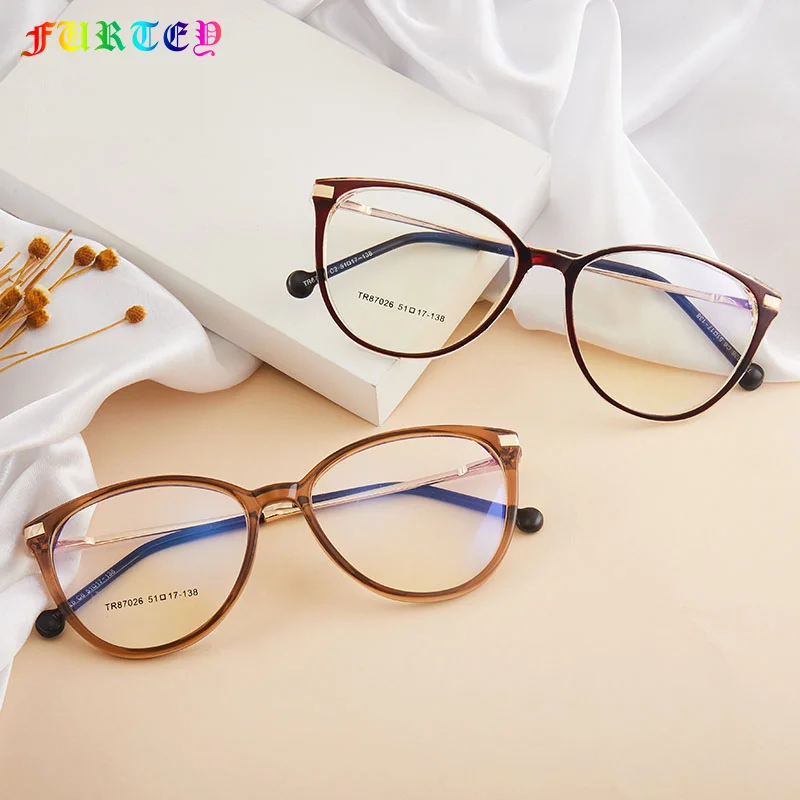

7026 Cat's eye round women's myopic glasses frame work computer blue light blocking glasses, 6 colors