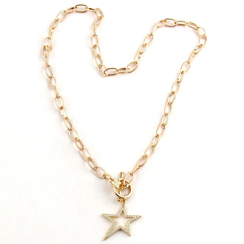 

Fashion Women Gold Link Paperclip Chain Charm Punk Choker Necklace Cubic Zircon Angel's Wings SUN Star Heart Pendant Necklace