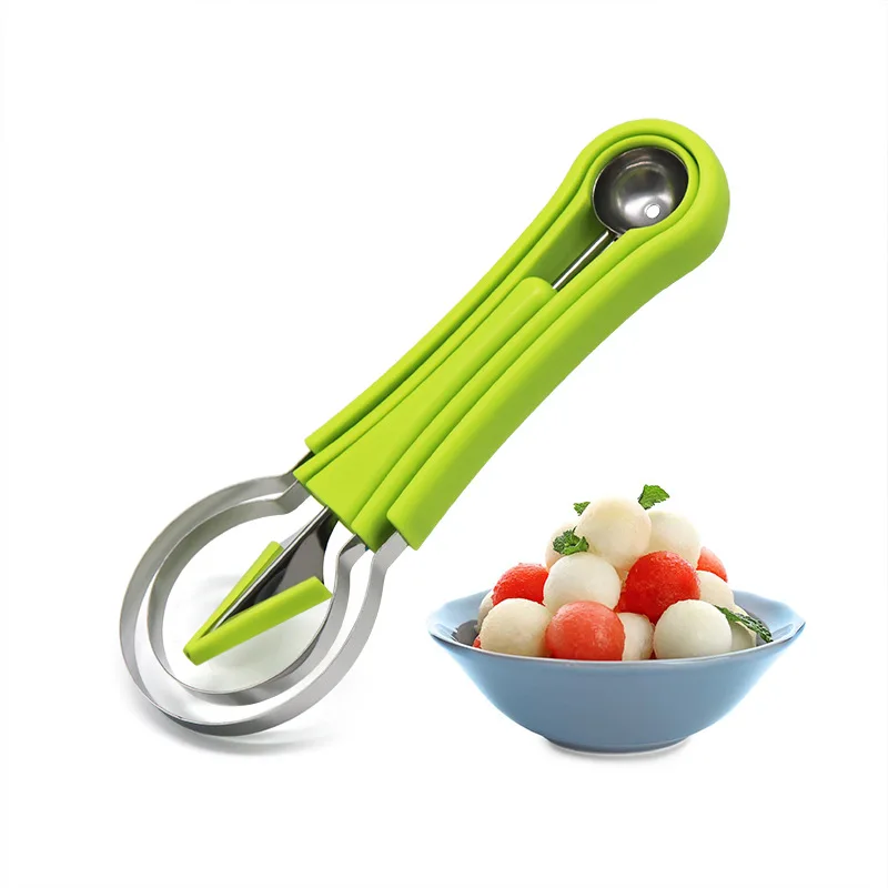 

Dropshipping Factory Top Seller Fruit Scooper 3 In 1 Stainless Steel Watermelon Cutter Fruit Carving Tools Melon Baller