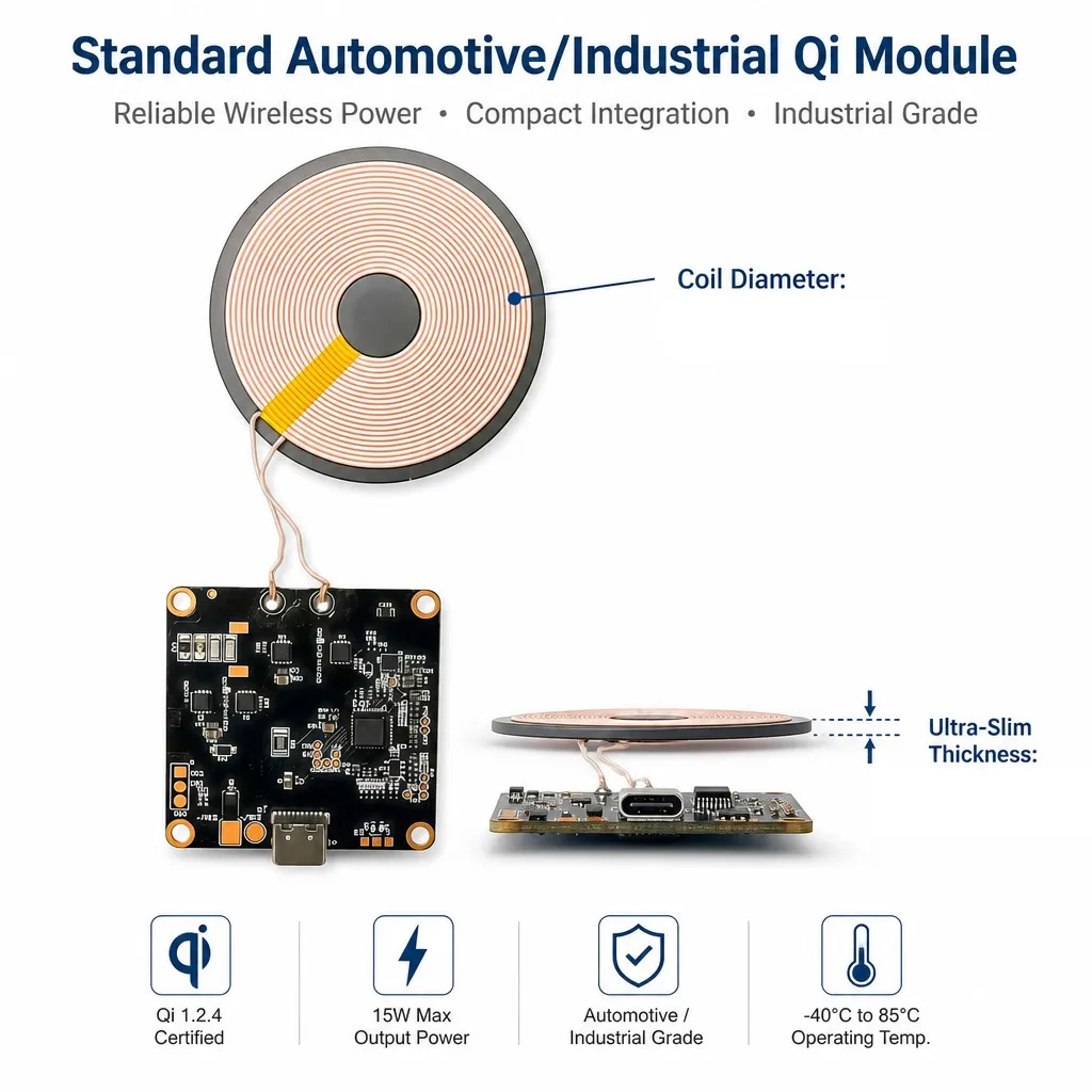 15W Qi Wireless Charging Transmitter Module Type-C Input 4-10mm Gap Ultra-Slim Coil and Control Board 11