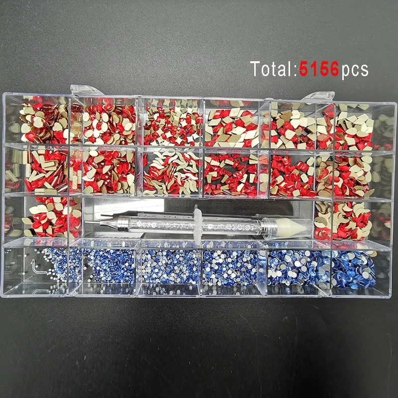 

High Quality Gold 3D Nail Art Fancy Crystal Rhinestone Decoration Nail Stone Box Nail Shaped Rhinestone Set Kit, 61colors